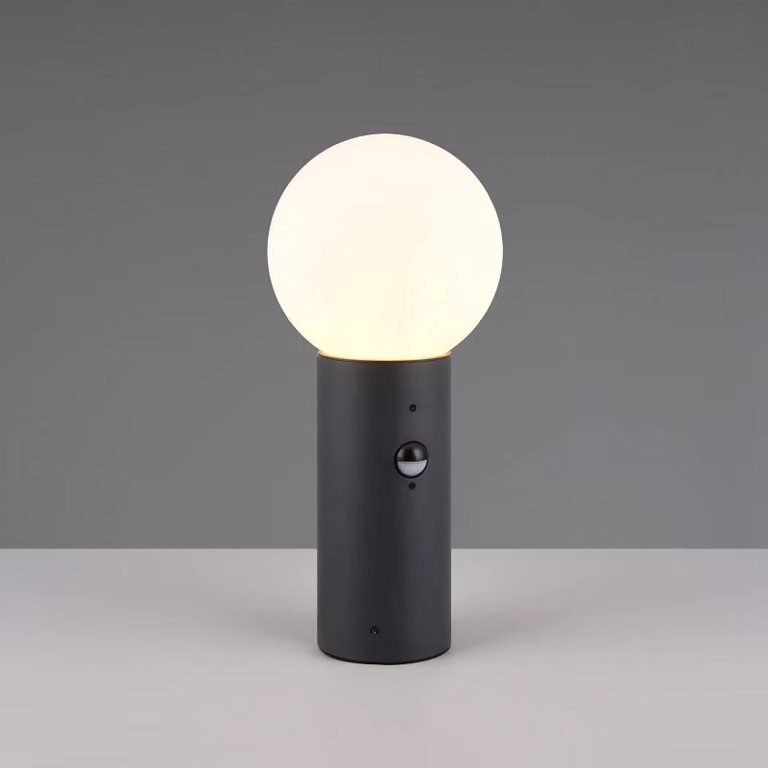 Trio Lighting Lampioncino Mures, antracite, altezza 40 cm, metallo, sensore Mures, Nero, Alluminio, Moderno, Lampada da esterni