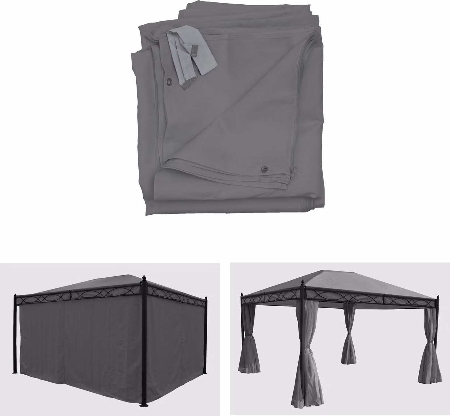 Set di 4 pannelli laterali per pergola Calpe, pannelli laterali di ricambio per gazebo 4x3 m, poliestere ~ grigio