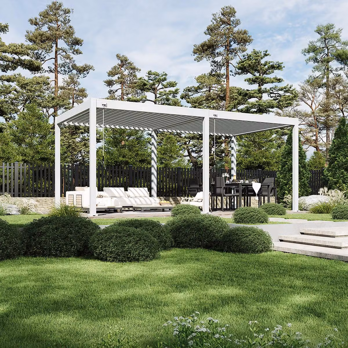 Pergola Weide Classic in alluminio 3x6 m con tetto a lamelle, indipendente, bianca