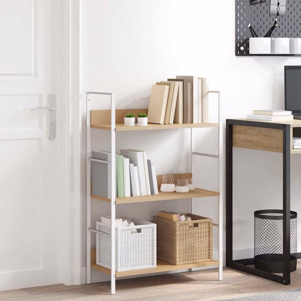 Scaffale per libri vidaXL in stile industriale con 3 ripiani in legno e metallo, L: 60 cm, P: 27,6 cm, H: 90,5 cm