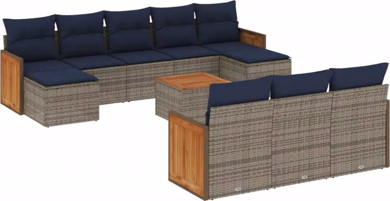 Set Divani da Giardino 11 pz con Cuscini Grigio in Polyrattan