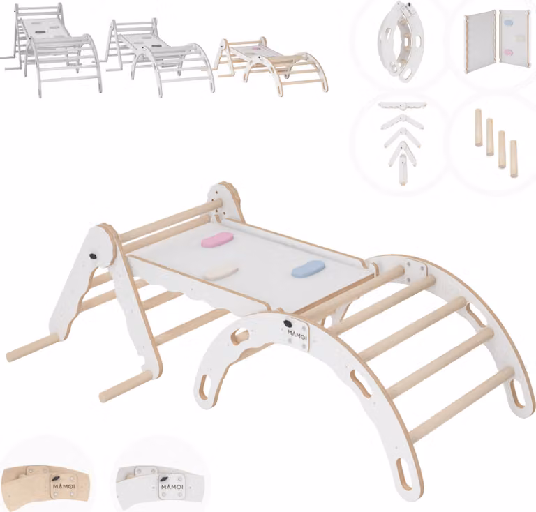 Set di arrampicata per interni, triangolo di arrampicata in legno con scivolo, arco di arrampicata, arrampicata per bambini, altalena arcobaleno con scivolo, arco da gioco in legno