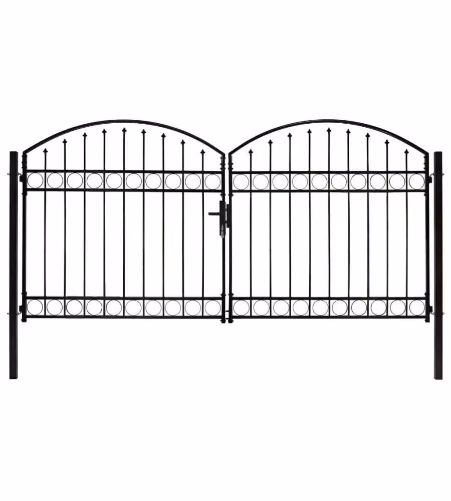 Cancello a Doppia Anta ad Arco in Acciaio 300x125 cm Nero