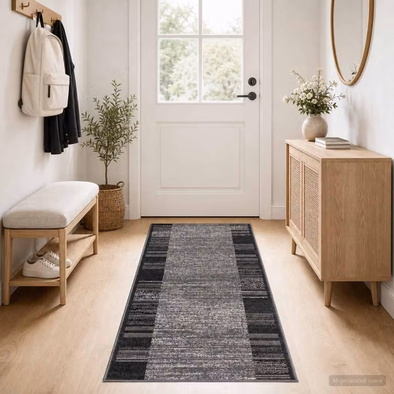 vidaXL Tappeto Runner FLORNES Tessuto Grigio Righe 67 x 200 cm PP 7 mm