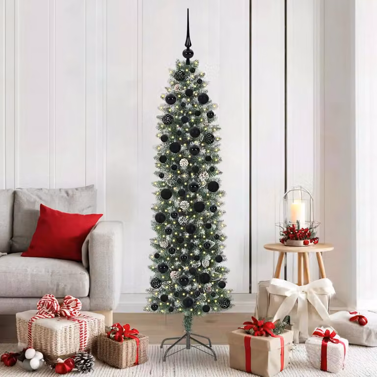 vidaXL Albero di Natale Artificiale Sottile Verde e Bianco 180 cm