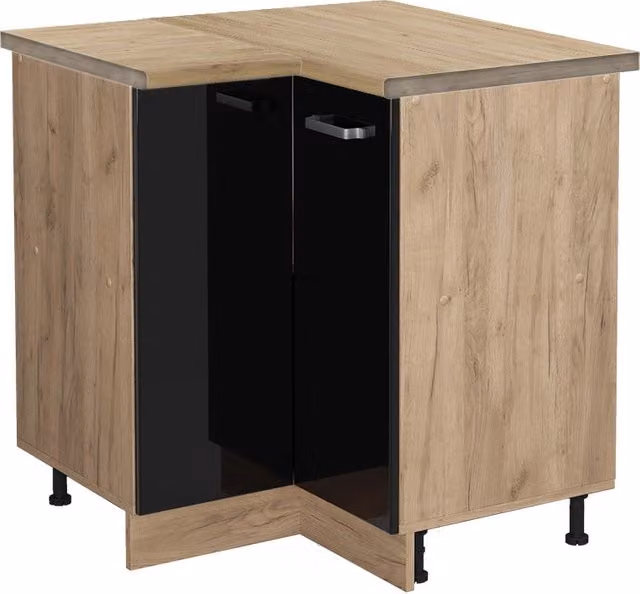 Mobile ad angolo cucina R-Line Nero lucido/Rovere dorato 75.6 cm, PL Rovere Vicco