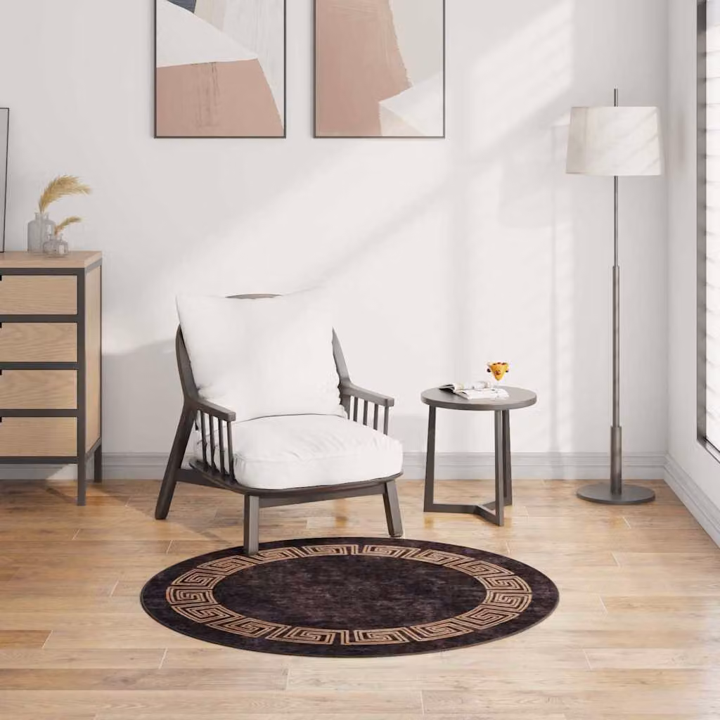 vidaXL Tappeto Rotondo Lavabile in Poliestere Nero e Oro Diametro: 120 cm