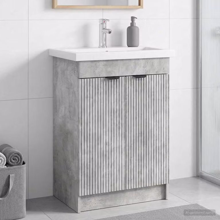 vidaXL Mobiletto da bagno sotto il lavello moderno in MDF Grigio e Nero con ante a battente e ripiani interni L/P/H: 81,0 x 37,5 x 21,96 cm