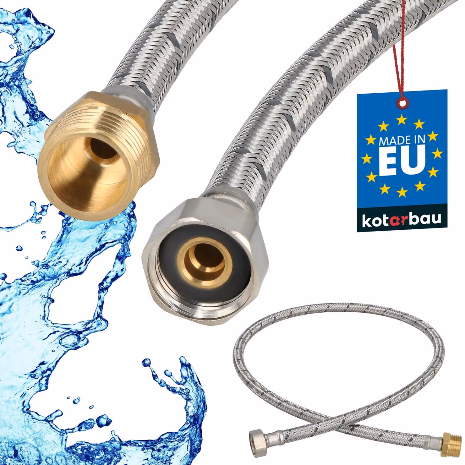 KOTARBAU® Tubo Flessibile per Rubinetto 1/2" x 1/2" Rinforzato 100cm Tubo Flessibile Rubinetto Cucina Maschio x Femmina Acciaio Inox