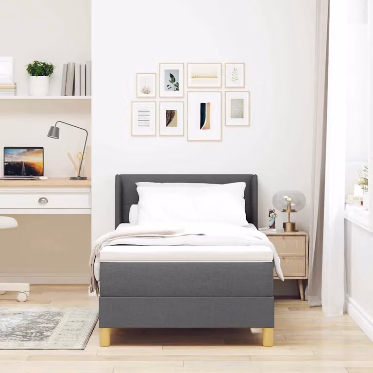 Letto a molle con testiera vidaXL in tessuto grigio, L/P: 190 x 90 cm