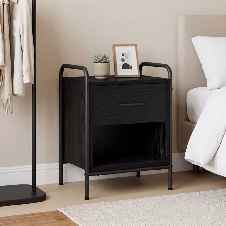 vidaXL Armadio da Notte Moderno in MDF e Metallo, Nero e Marrone, L 40 cm x P 30 cm x H 50 cm