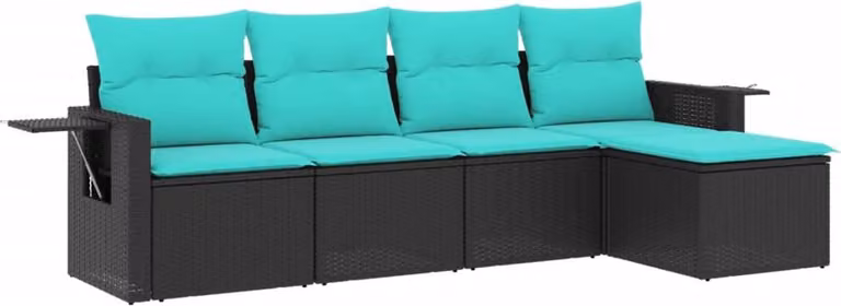 Set Divani da Giardino 5 pz con Cuscini Nero in Polyrattan