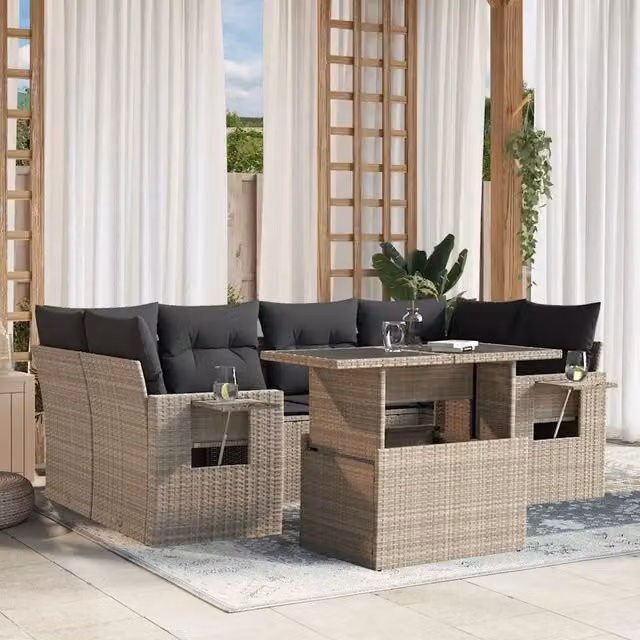 Set da giardino moderno vidaXL in polyrattan composto da 7 pezzi con cuscini inclusi colore grigio antracite – 1