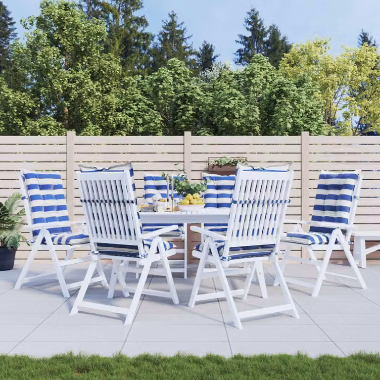Set di 6 cuscini da esterno vidaXL rettangolari in tessuto blu e bianco L 120 cm x P 50 cm x H 7 cm
