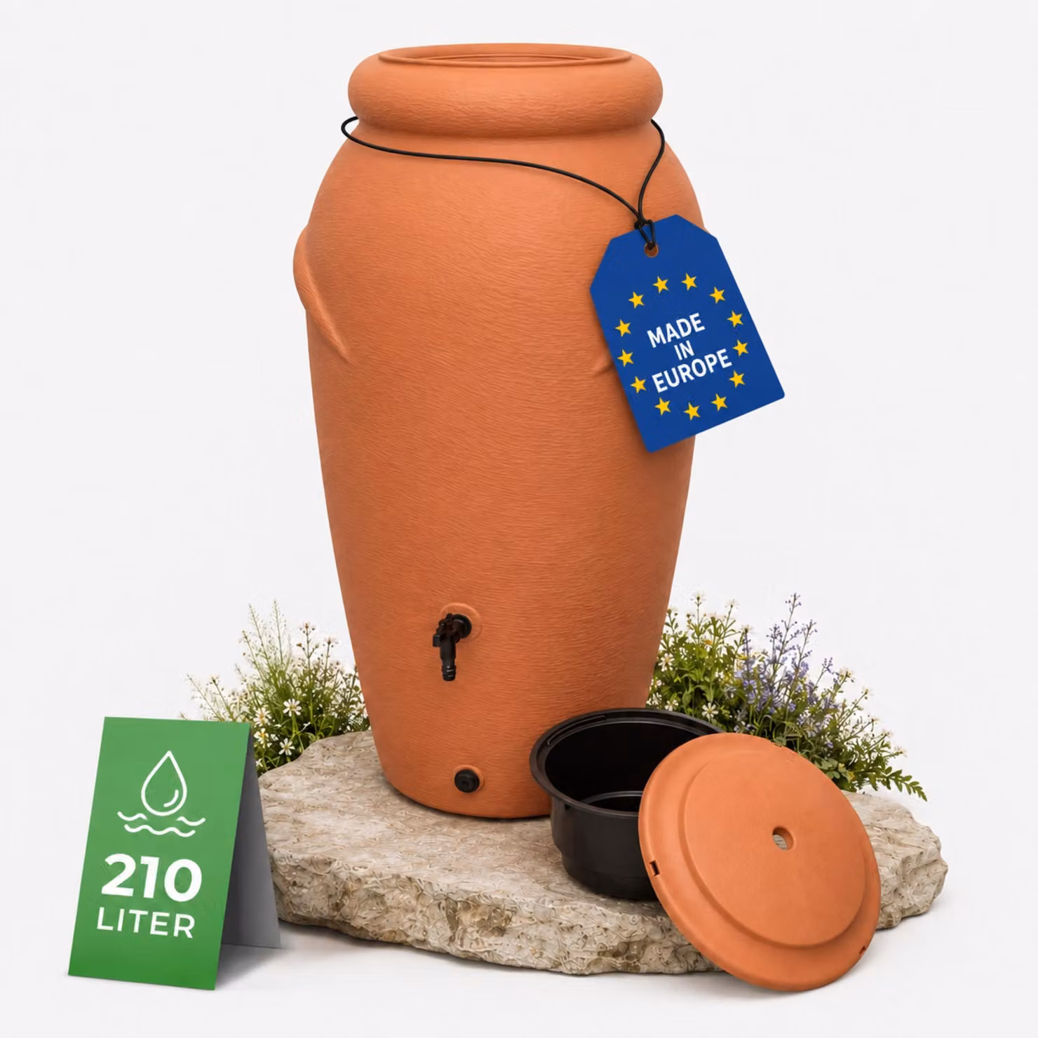 Contenitore per acqua da 210 litri, design anfora, terracotta