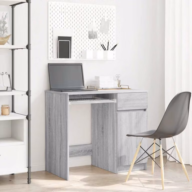 Scrivania moderna vidaXL in legno e MDF, colore grigio, L 86 cm x P 49 cm x H 76 cm