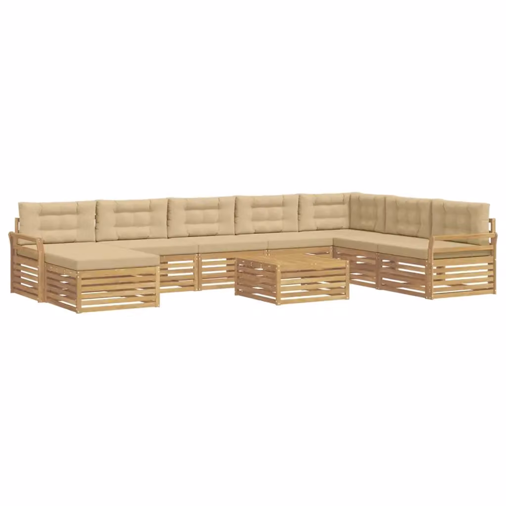 Set di divani da esterno vidaXL a forma di L in legno di acacia con cuscini, bianco e beige – 2
