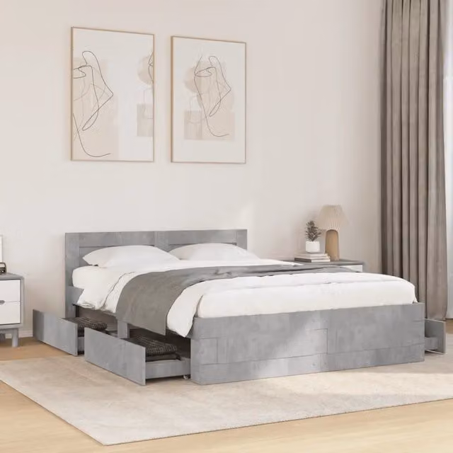 Giroletto Testiera-Struttura Letto Grigio Cemento 120x200 cm Legno Multistrato 769480