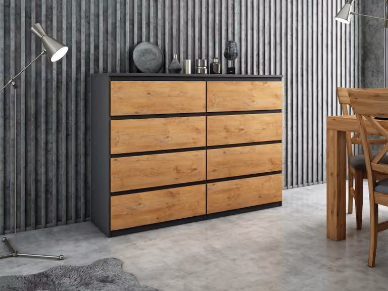 Comodino pratico da 120 cm con 6 cassetti e ampio spazio di archiviazione