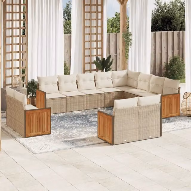 Set di divani da giardino a forma di U vidaXL composto da 12 pezzi con cuscini beige e struttura in rattan e metallo per esterno