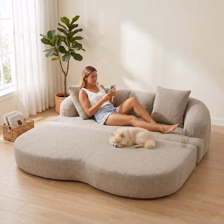 Divano letto LVHOM a 2 posti in ciniglia, divano pieghevole con funzione letto, letto pieghevole per ospiti da salotto in stile Japandi, color kaki
