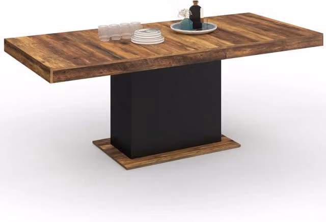 IDMarket Tavolo da pranzo estensibile EDEN HAWKINS con piano in legno scuro per 6-10 persone, colore marrone e nero – 1
