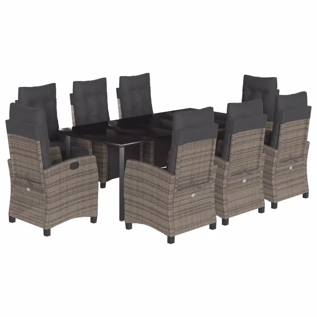 Set da pranzo da giardino vidaXL in polyrattan e vetro con 9 pezzi, colore grigio e nero – 2