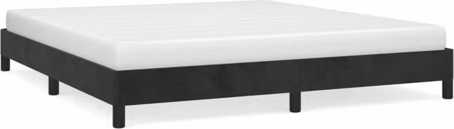 Letto matrimoniale moderno in velluto nero con struttura imbottita e doghe in legno L/P/H: 160 x 200 x 25 cm