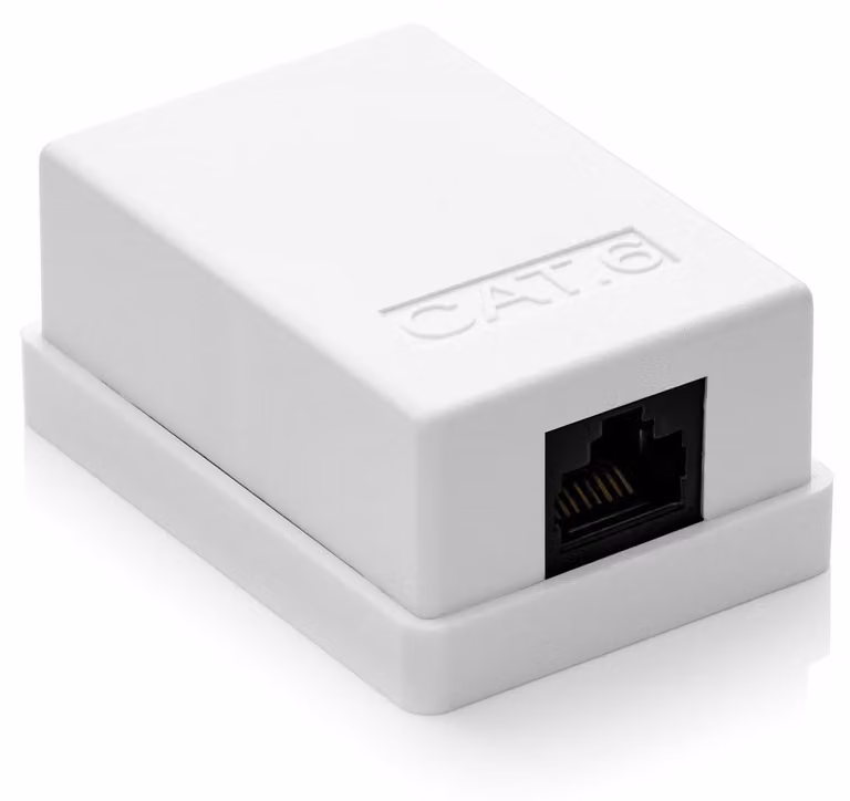 Scatola di rete Cat6 da parete - 1 presa RJ45 - 1 Gbit - Bianco RAL 9003 - Per presa di rete e presa a muro