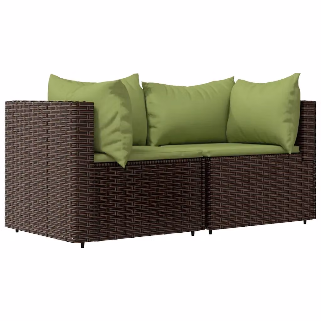 Set di divani angolari da giardino vidaXL in rattan marrone e verde con cuscini e struttura in metallo – 2