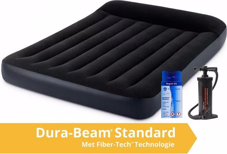 Intex Pillow Rest Classic - Materasso ad aria - Dubbio - Con kit di riparazione e pompa incorporata - 191x137x25 PVC - Blu scuro
