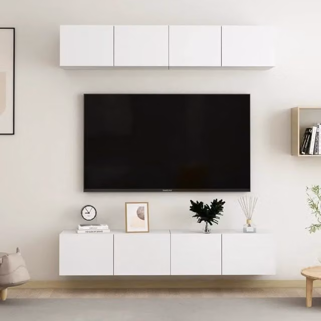 Mobili TV 4 pz-Set di 4 Credenza per TV Bianchi 80x30x30 cm in Legno Multistrato 946394