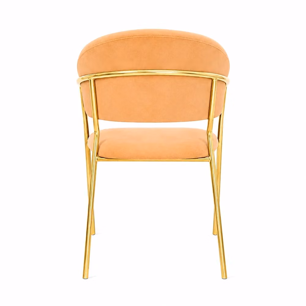 Set di 2 sedie da sala da pranzo Aurelia in velluto arancione con gambe in metallo dorato e finitura lucida – 2