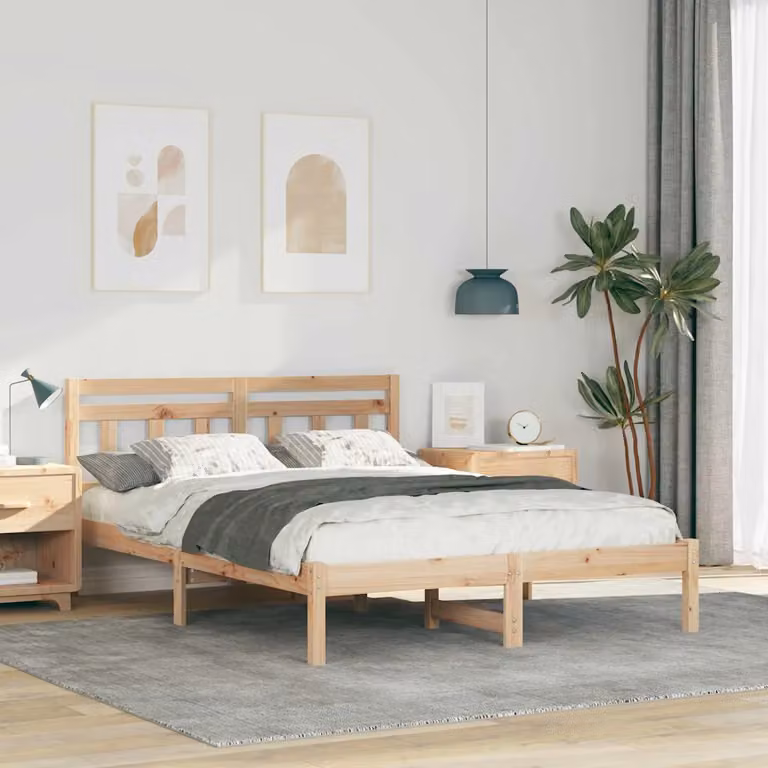Struttura del letto in pino massello vidaXL colore marrone e beige L 120 x P 200 cm