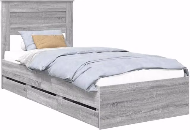 Letto singolo | Letto per adulti | Struttura del letto con cassetto Grigio Sonoma 75 x 190 cm