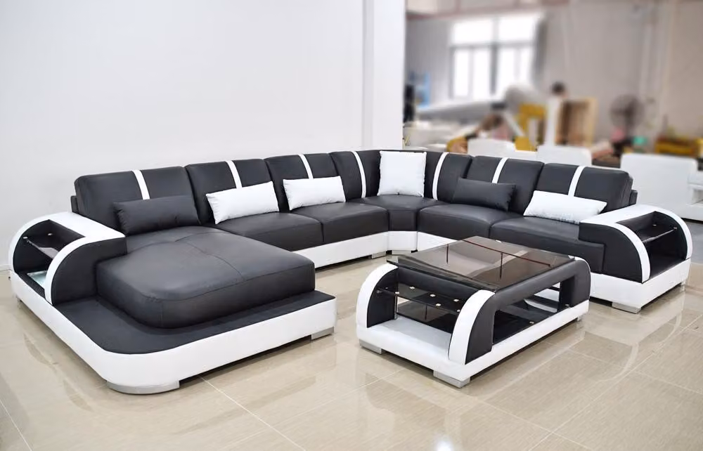 Sofa Couch Polster Ecke Garnitur Stoff Sofas Leder Ecksofa U-Form Wohnlandschaft