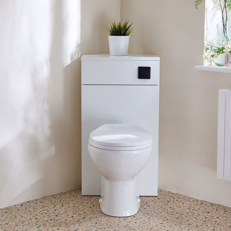 Unità WC Angolare Bianca con Sanitario a Filo Muro Select e Pulsante di Scarico Nero - Cluo