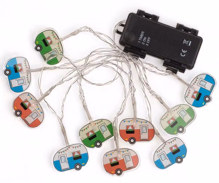 Catena luminosa a LED, 10 LED colorati, 1,60 metri, con timer, alimentata a batteria, ideale per camper