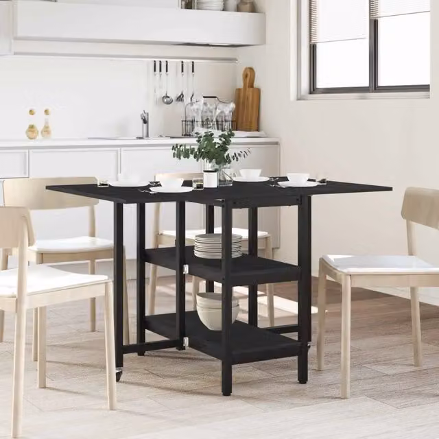 Tavolo da pranzo rettangolare moderno vidaXL in MDF e metallo nero opaco L: 122 cm, P: 80 cm, H: 76,5 cm – 1