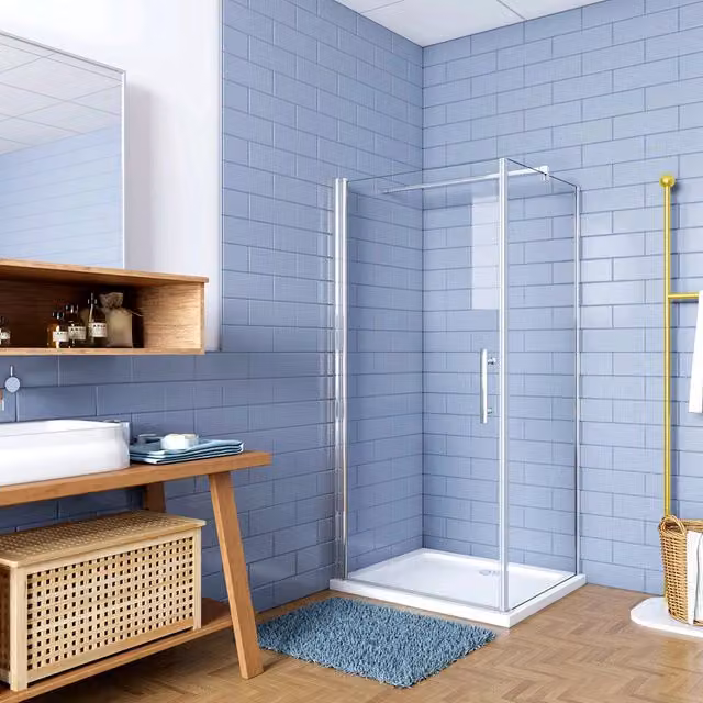 187cm Box Doccia Angolare Porta Battente e Lato Fisso 80x76cm Vetro Trasparente 6mm Anticalcare Barra 140cm Cromato