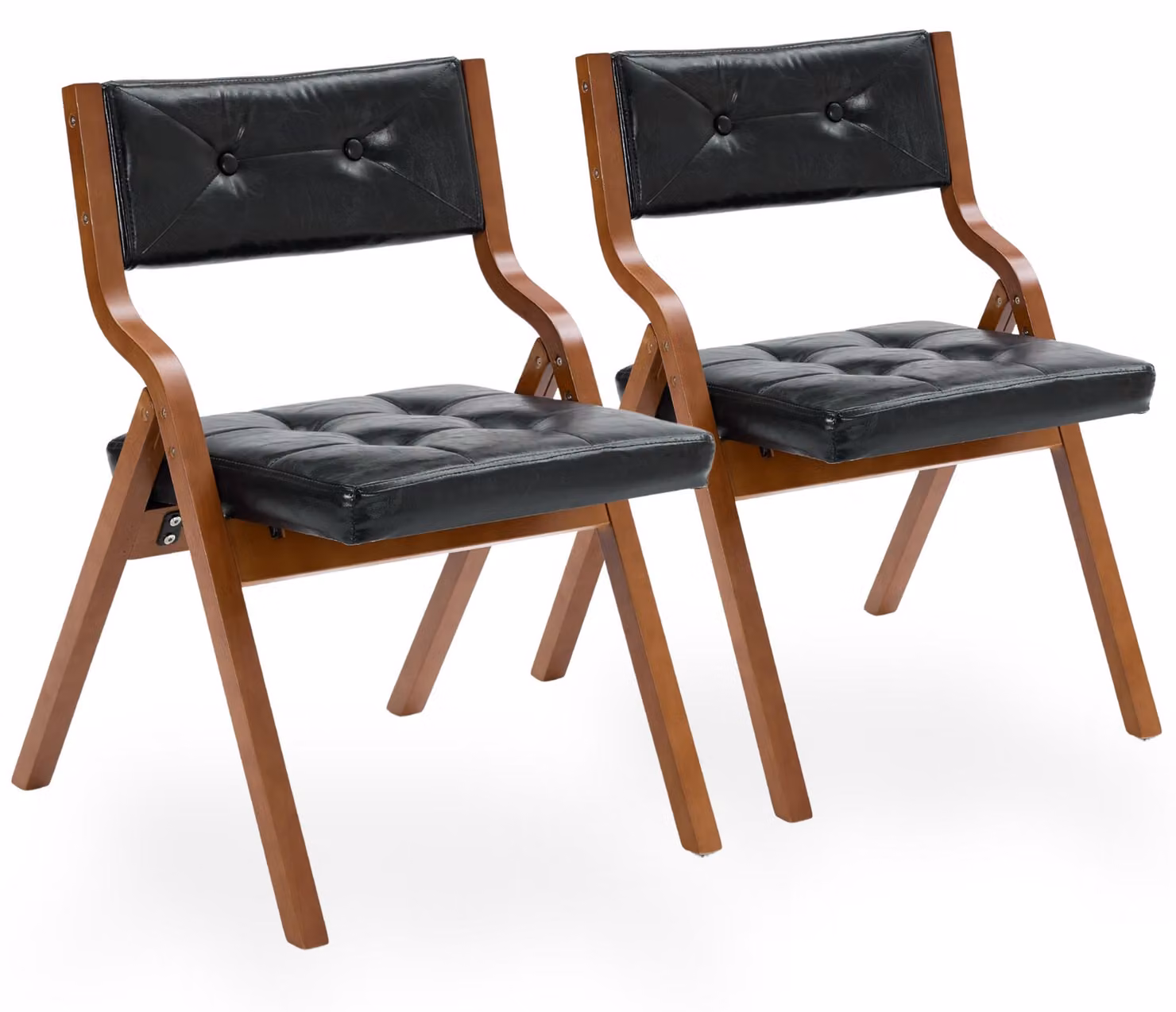 Set di 2 sedie da pranzo pieghevoli, rivestite in ecopelle, con struttura in legno curvato, finitura noce/nero