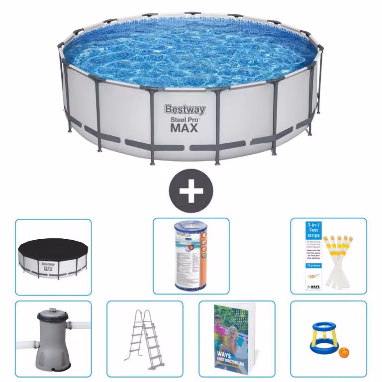 Bestway Steel Pro MAX, piscina in acciaio, forma rotonda, dimensioni 488x122 cm, composta da 6 parti, modello S541