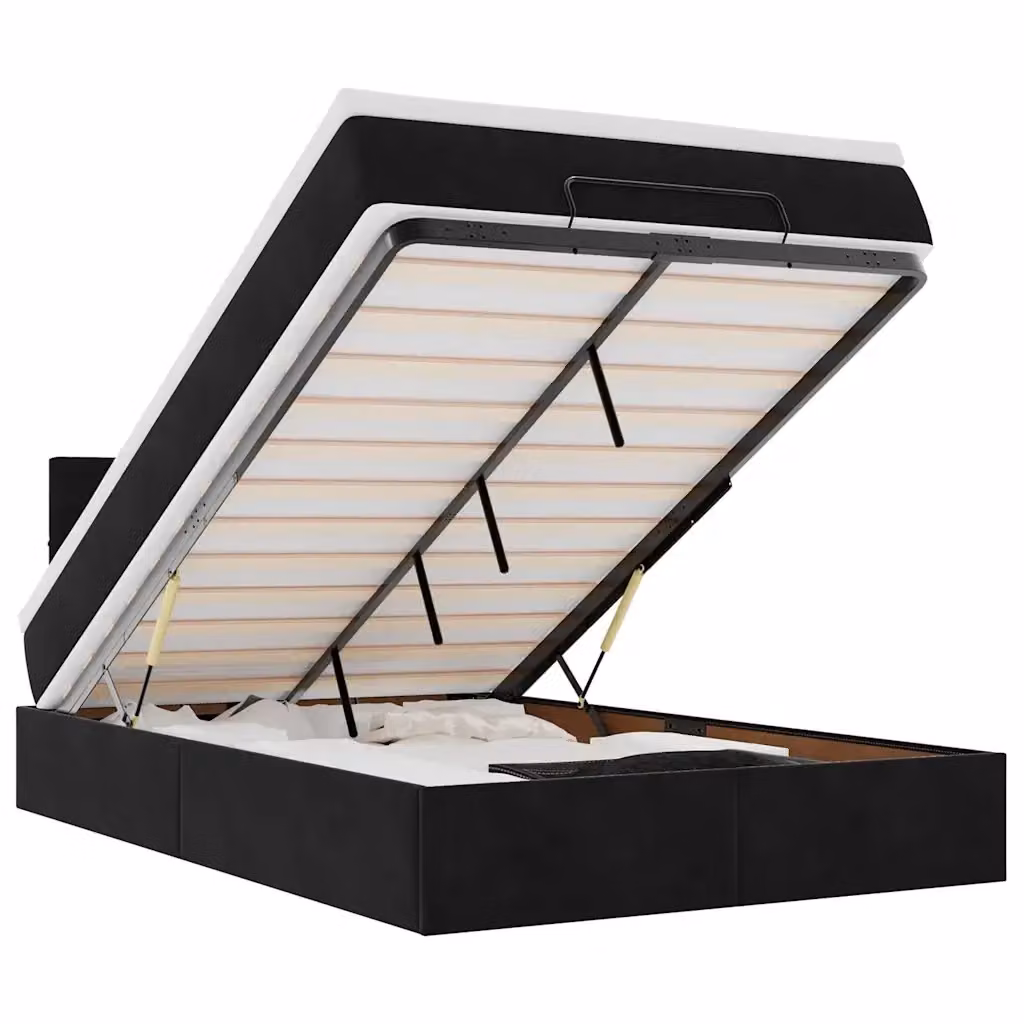 vidaXL Pouf Letto con Materasso, Illuminazione Sotto il Letto e Porta USB, Velluto Nero e Bianco, L/P/H: 120 x 200 x 45 cm – 2