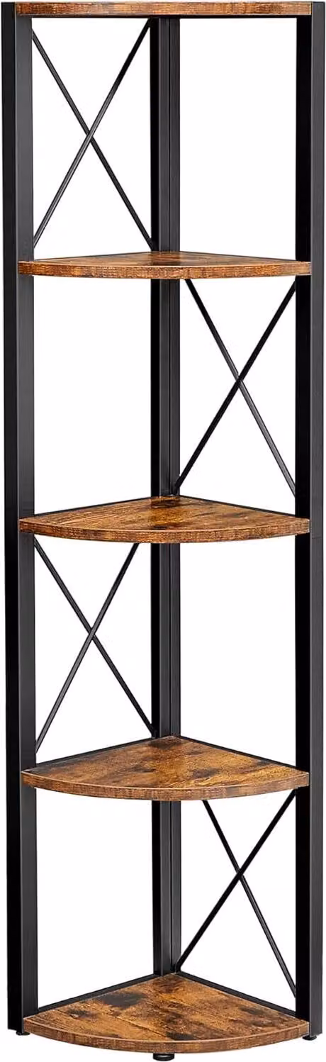 VASAGLE Libreria a 5 livelli, scaffale angolare, scaffale in piedi, scaffale portaoggetti, per soggiorno, bagno, cucina, corridoio, facile da montare, vintage marrone-nero