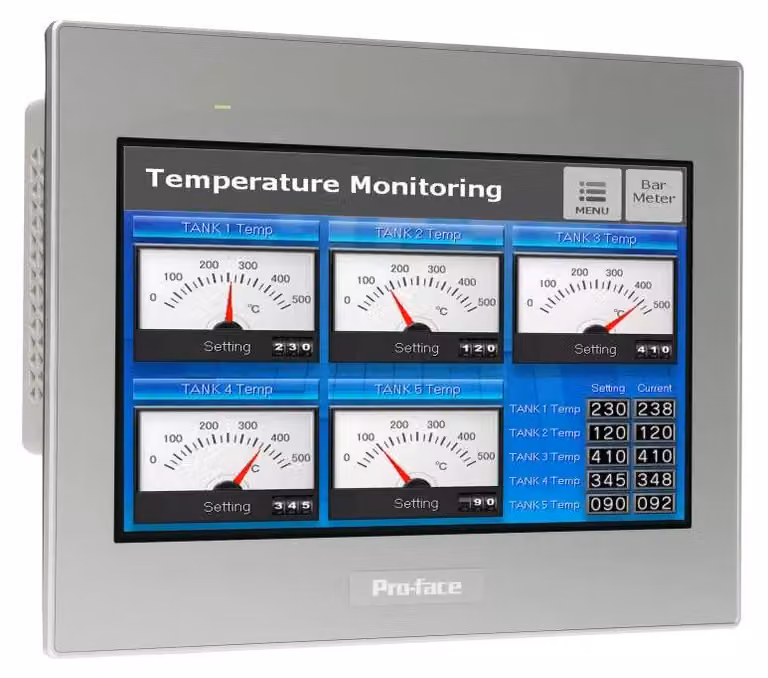 Schneider Electric Pro-face ST6000E, pannello touch HMI Basic da 10" resistivo (GP-Pro EX), 2 porte Ethernet (doppio IP), 2 porte seriali COM, USB PFXST6500WADE