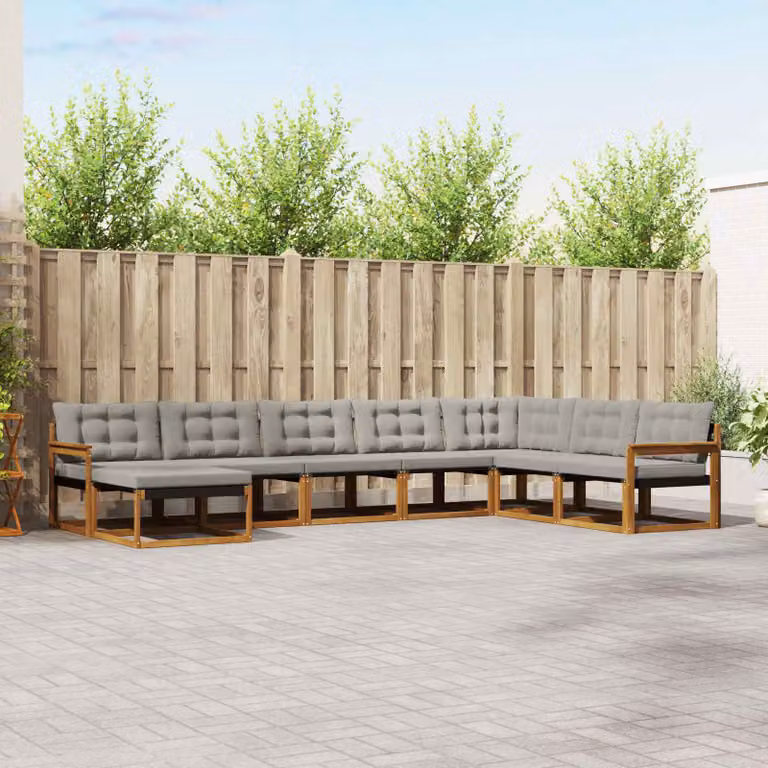 vidaXL Set di divani da esterno 8 pz a forma di U in legno di acacia con cuscini grigi e marroni