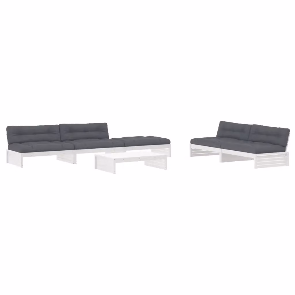 Set da giardino vidaXL in legno massello di pino con cuscini, composto da divano a 3 posti, pouf e tavolino da caffè, colore bianco e antracite – 2
