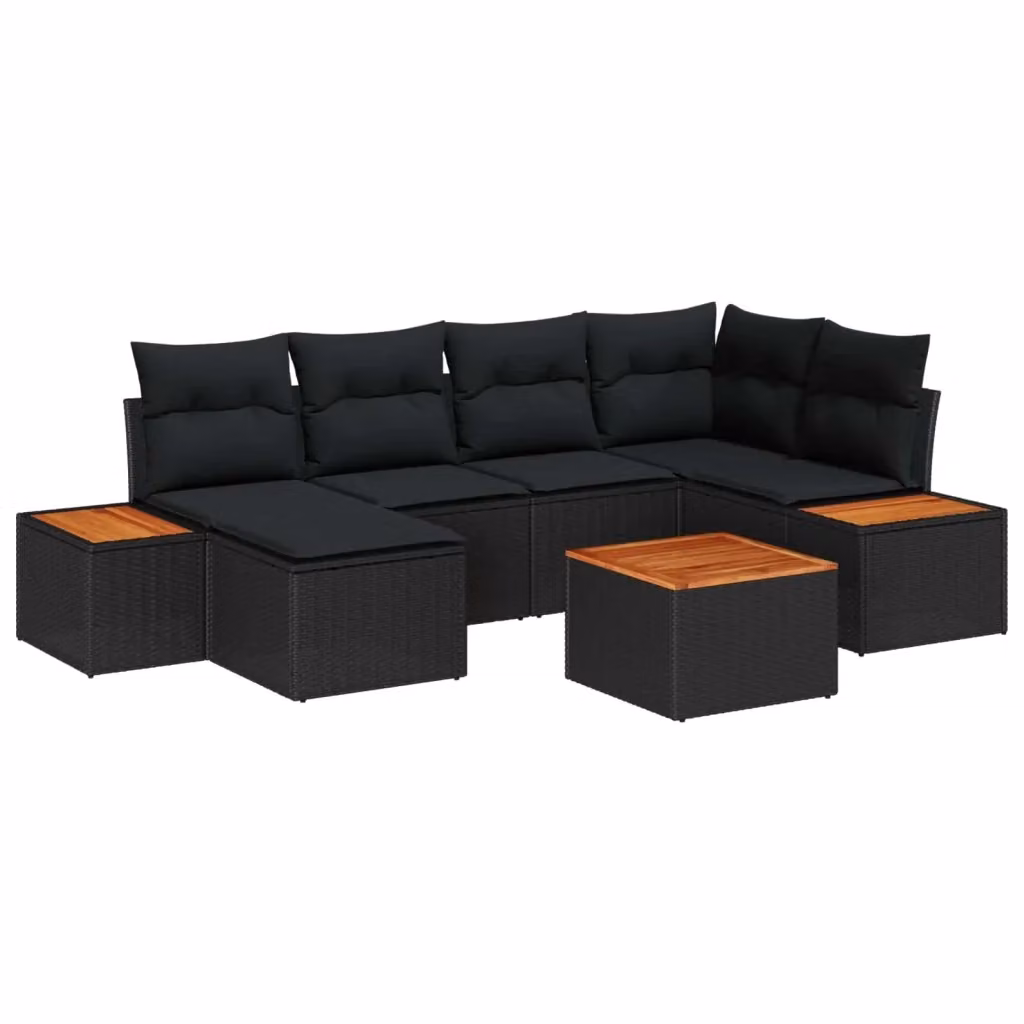 Set Divano da Giardino a L vidaXL 7 Pezzi Nero con Cuscini e Tavolino in Polyrattan e Acciaio – 2