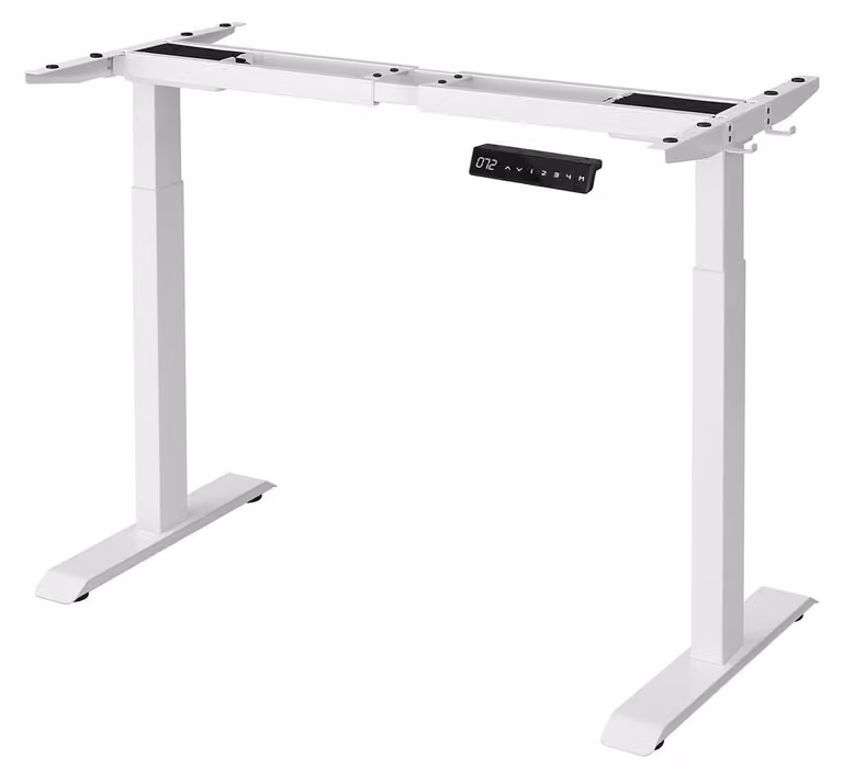 Scrivania regolabile in altezza, elettrica, struttura in acciaio bianco, motore silenzioso, dimensioni 60 x 107,5-175 x 69-115 cm, portata massima 120 kg