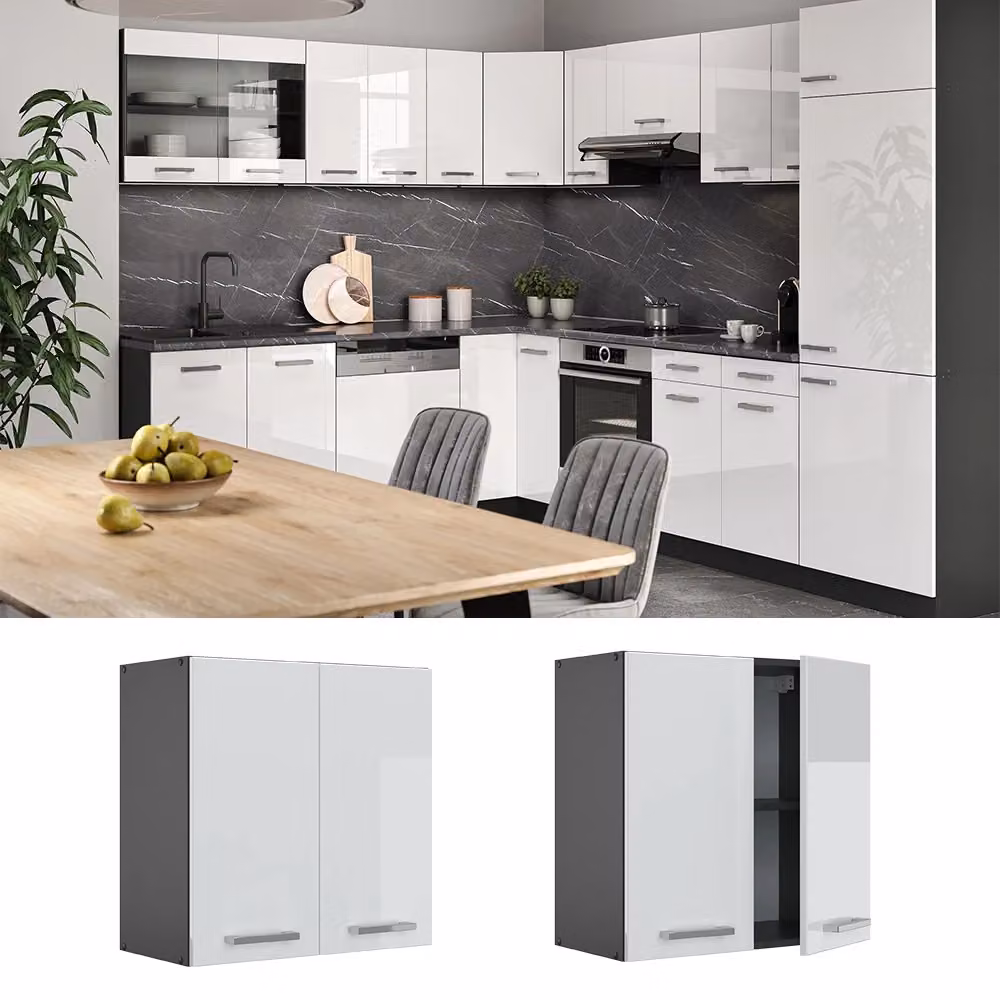 Pensile da cucina Vicco R-Line Bianco lucido e Antracite con ante a battente L 60 cm, P 31 cm, H 60 cm – 2
